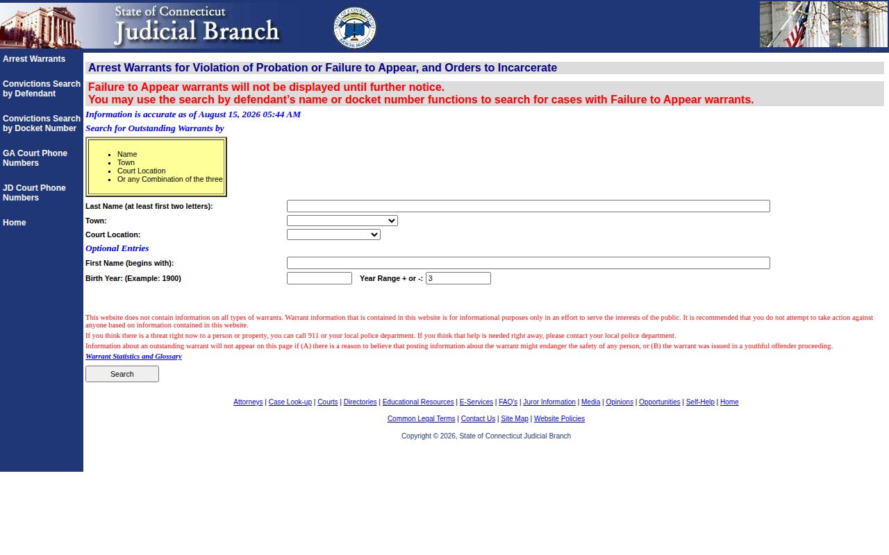 Manchester violation of probation warrant search record form